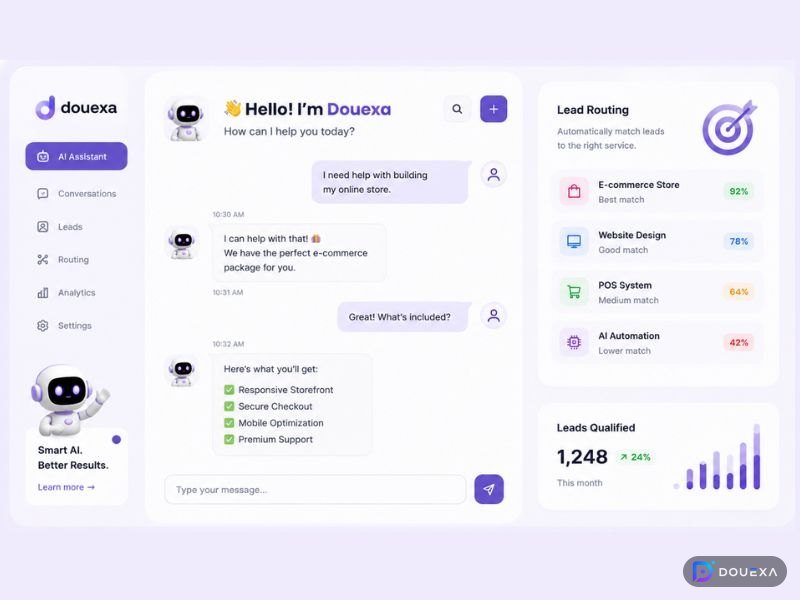 AI support chatbot and lead router built by Douexa