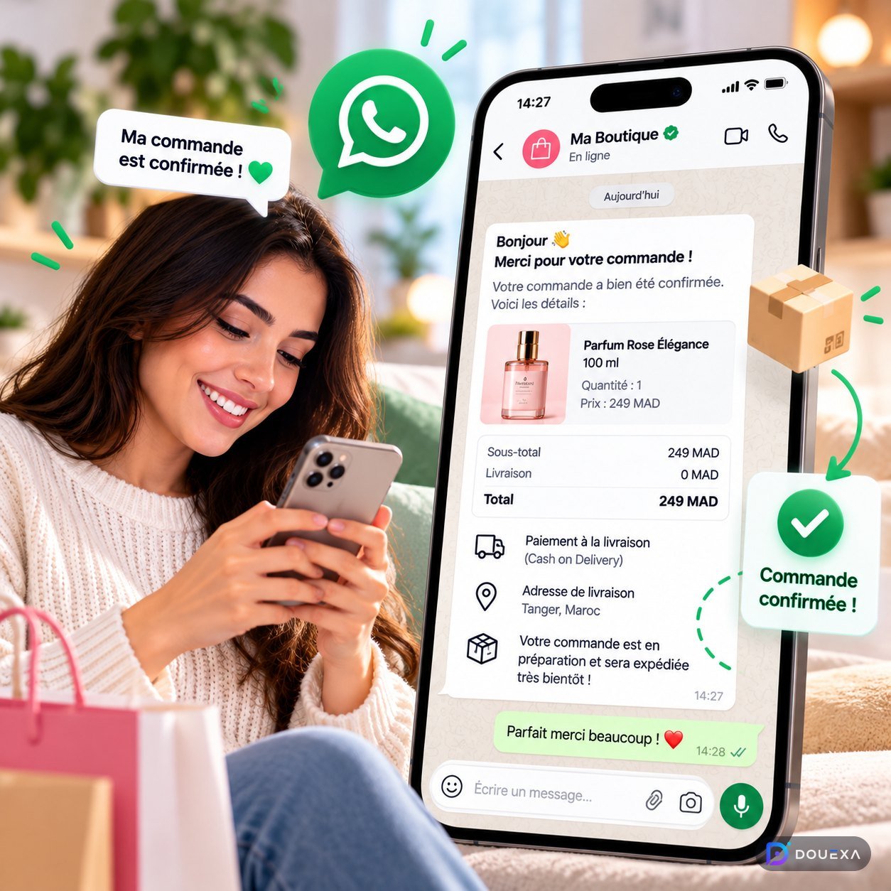 1. العميل يضع الطلب · 2. المتجر يؤكد عبر WhatsApp · 3. التوصيل وتحصيل النقود — صورة 2